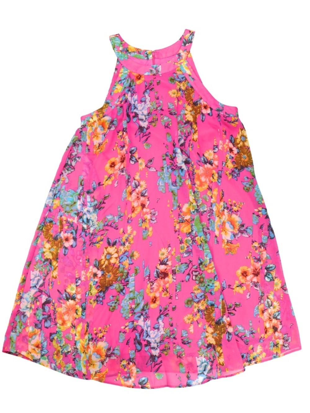 Betsey Johnson Pink Floral Swing Dress Size 12 Sleeveless Fit Flare